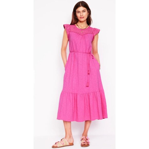 Boden Maxi Dress 8 L Cotton Colorful Smocked Pockets Short Sleeve Washable NEW - Picture 7 of 16